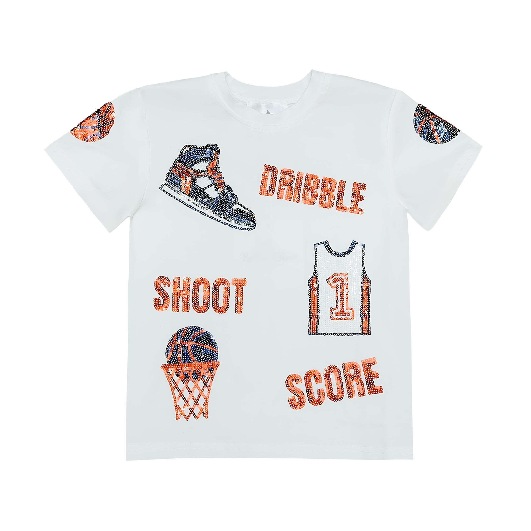 Kids' Sequin Basketball Tee - Navy & Orange