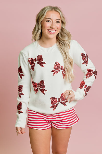 Red Bows Cream Sweater