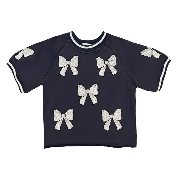 Navy and White Bows Top