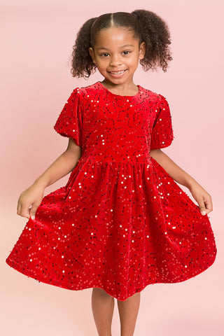 Red Sequin Velvet Dress