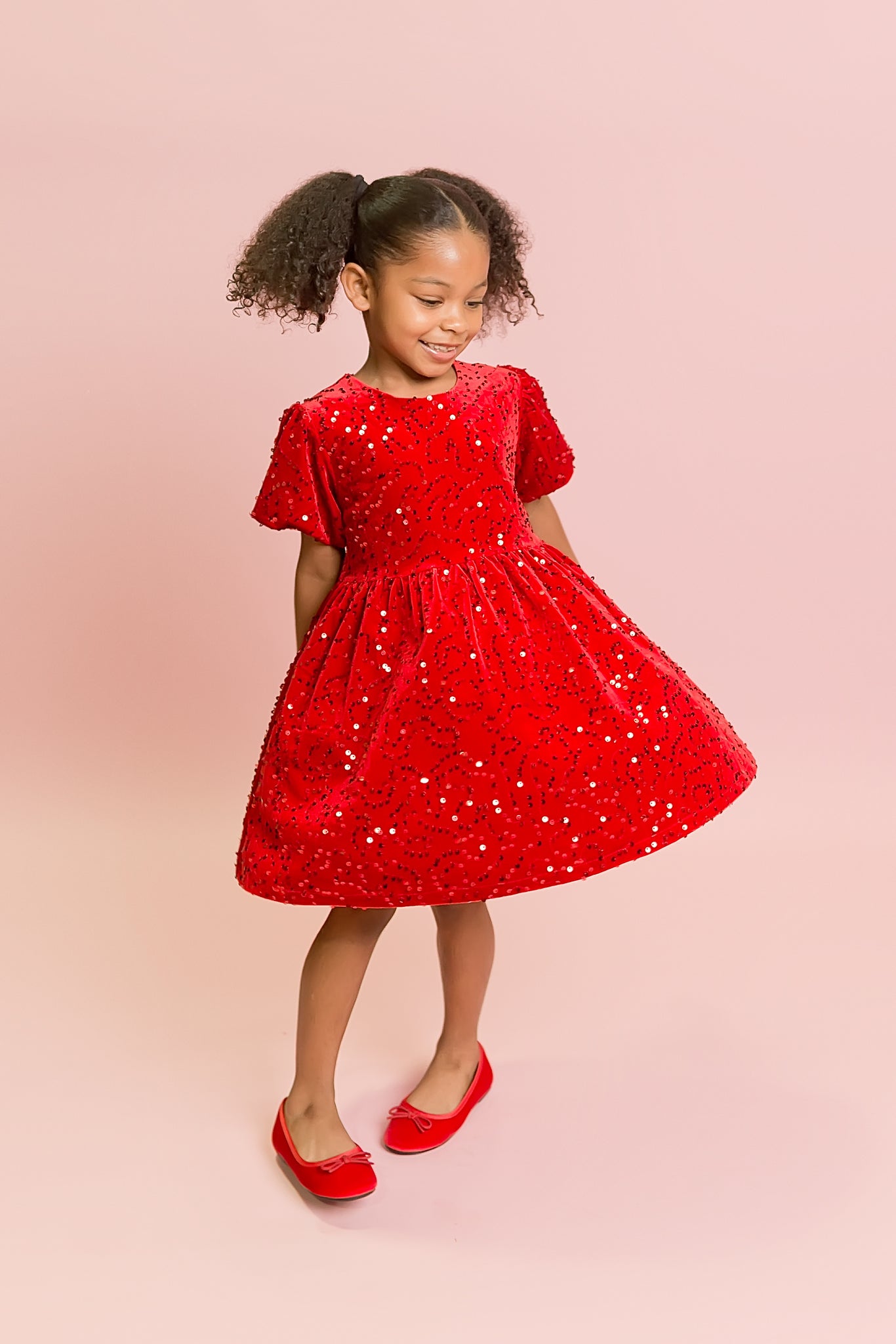 Red Sequin Velvet Dress