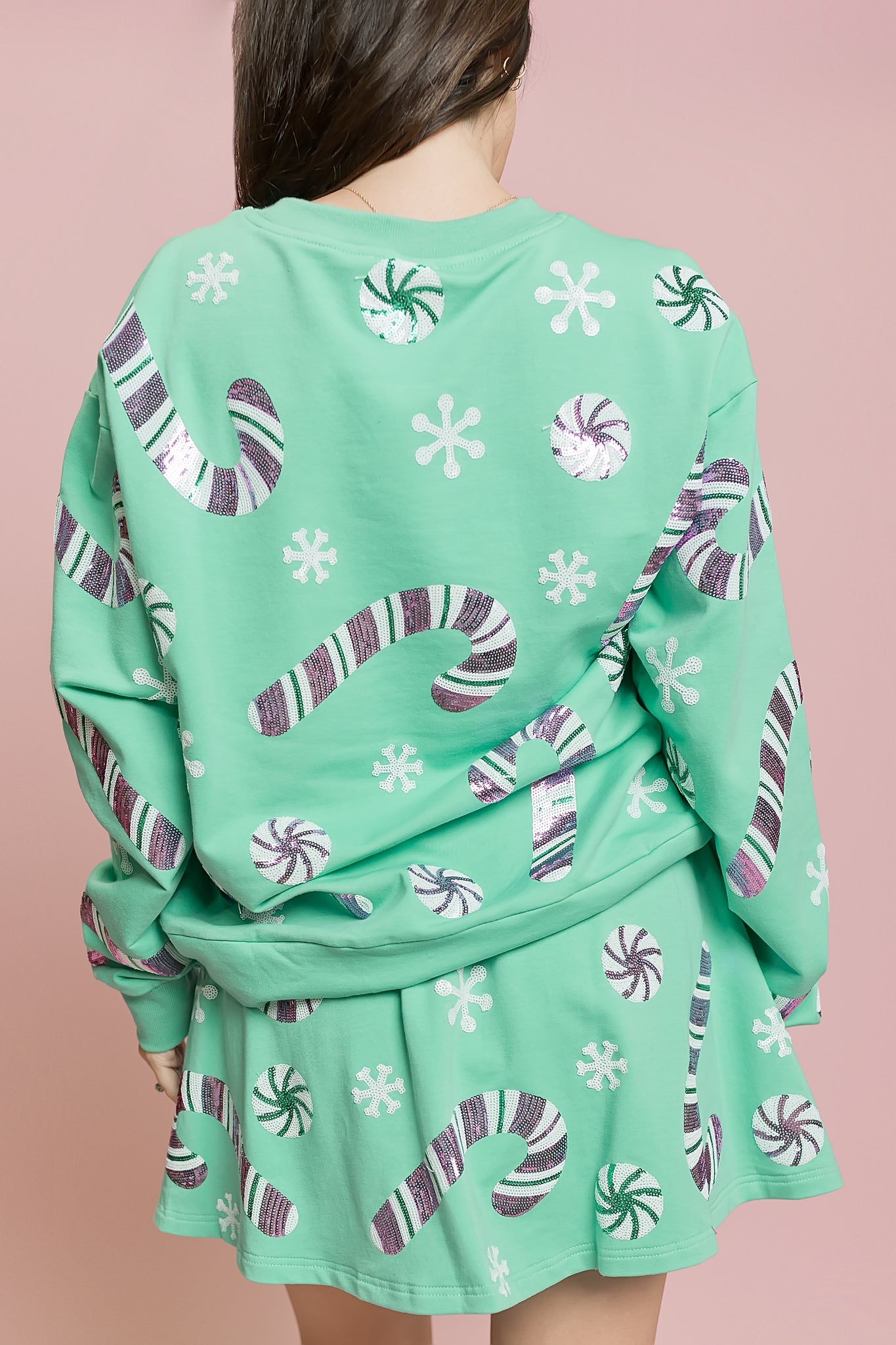 Christmas Candy Cane Sweatshirt – Teal Holiday Top