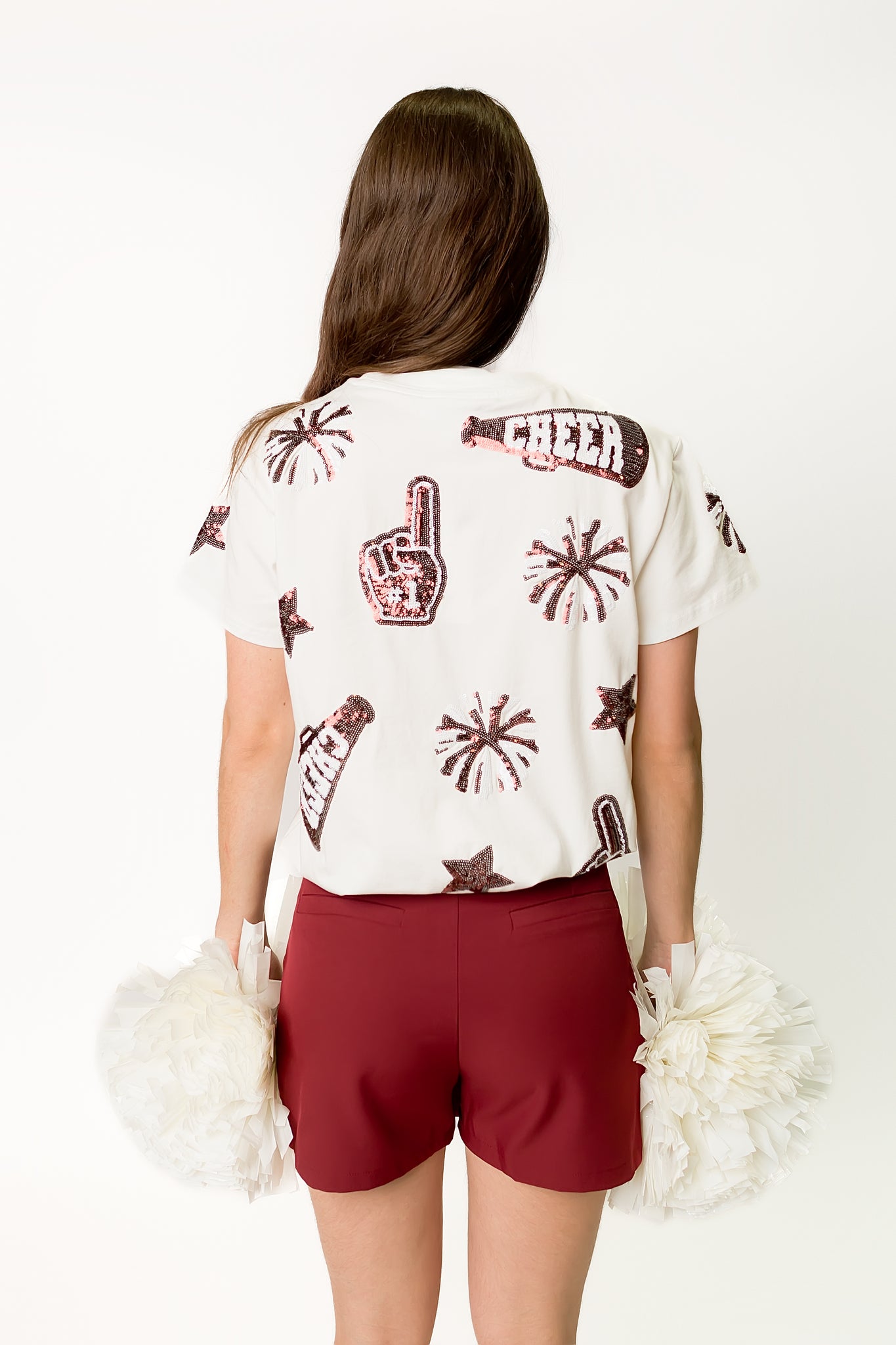 Women's Maroon & White Cheer Sequin Tee