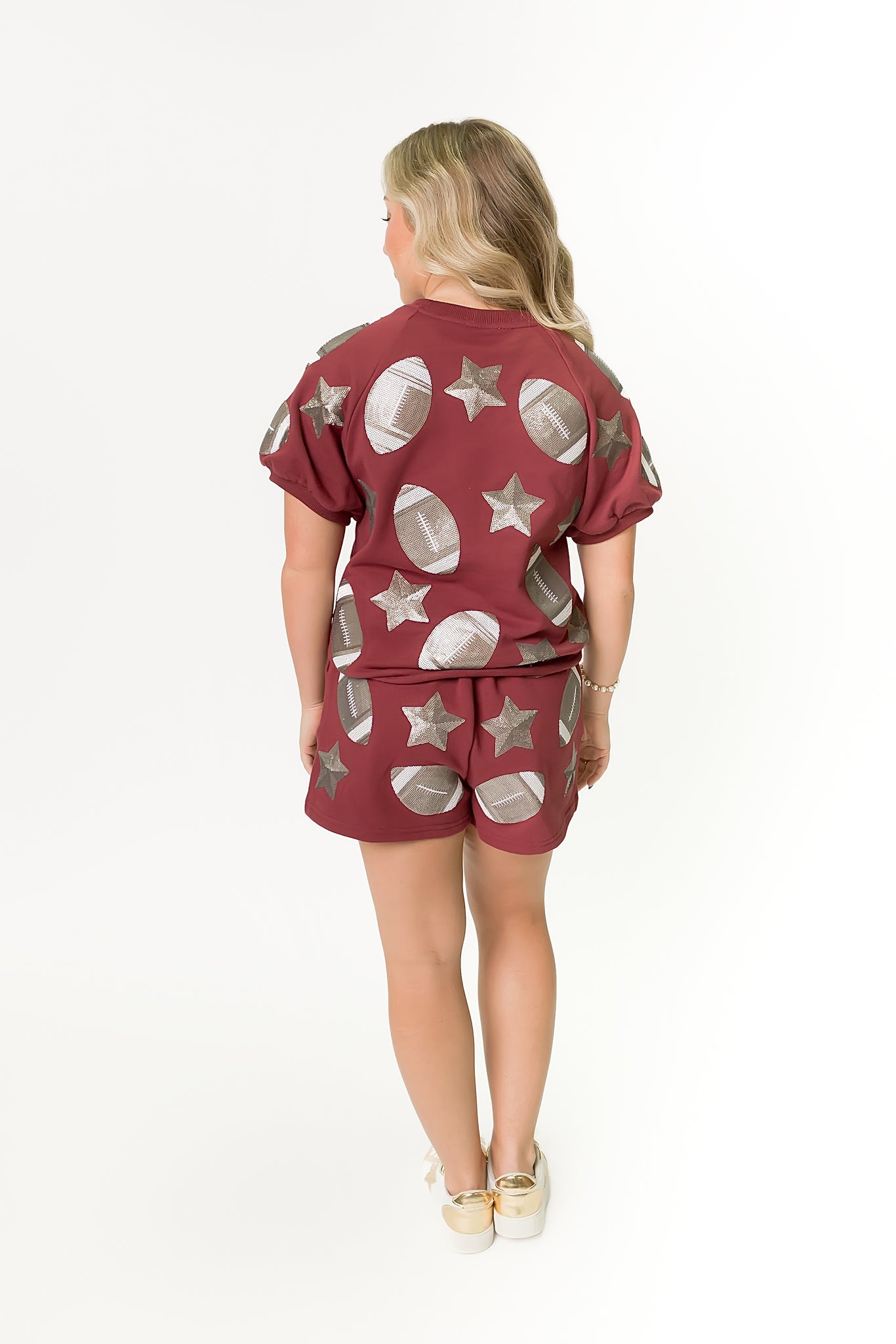 Women's Maroon Football Sequin Top