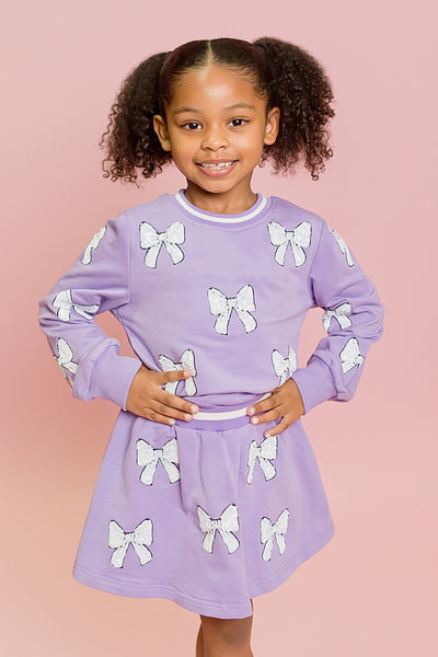 Lavender White Bow Sweatshirt