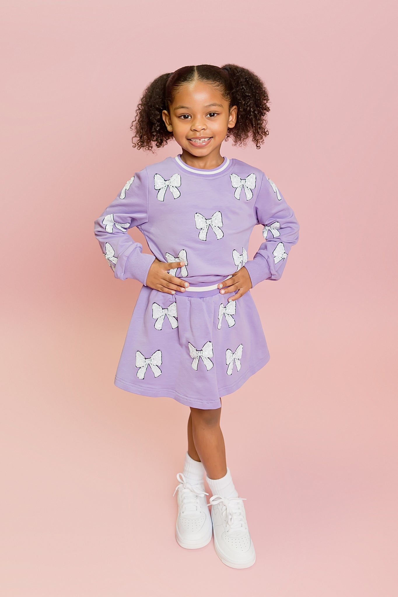 Lavender White Bow Sweatshirt