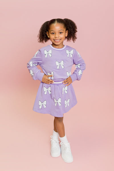 Lavender White Bow Sweatshirt
