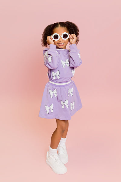 Lavender White Bow Sweatshirt