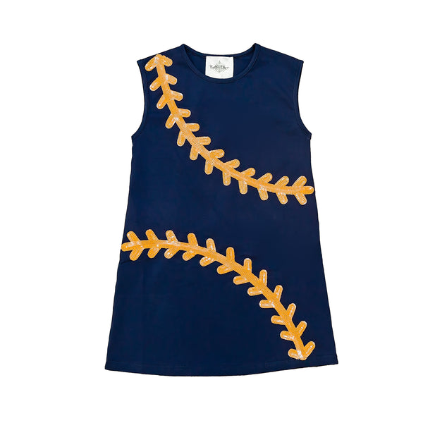 Navy and Orange Baseball Kid Dress