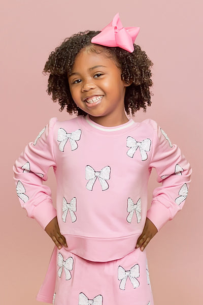 Light Pink White Bow Sweatshirt