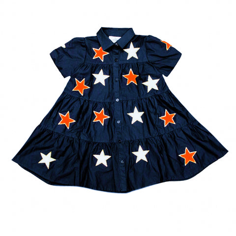 Navy And Orange Kid Chenille Star Dress