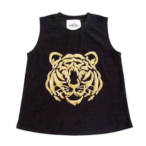 Tiger Face Black Glitter Kid Tank