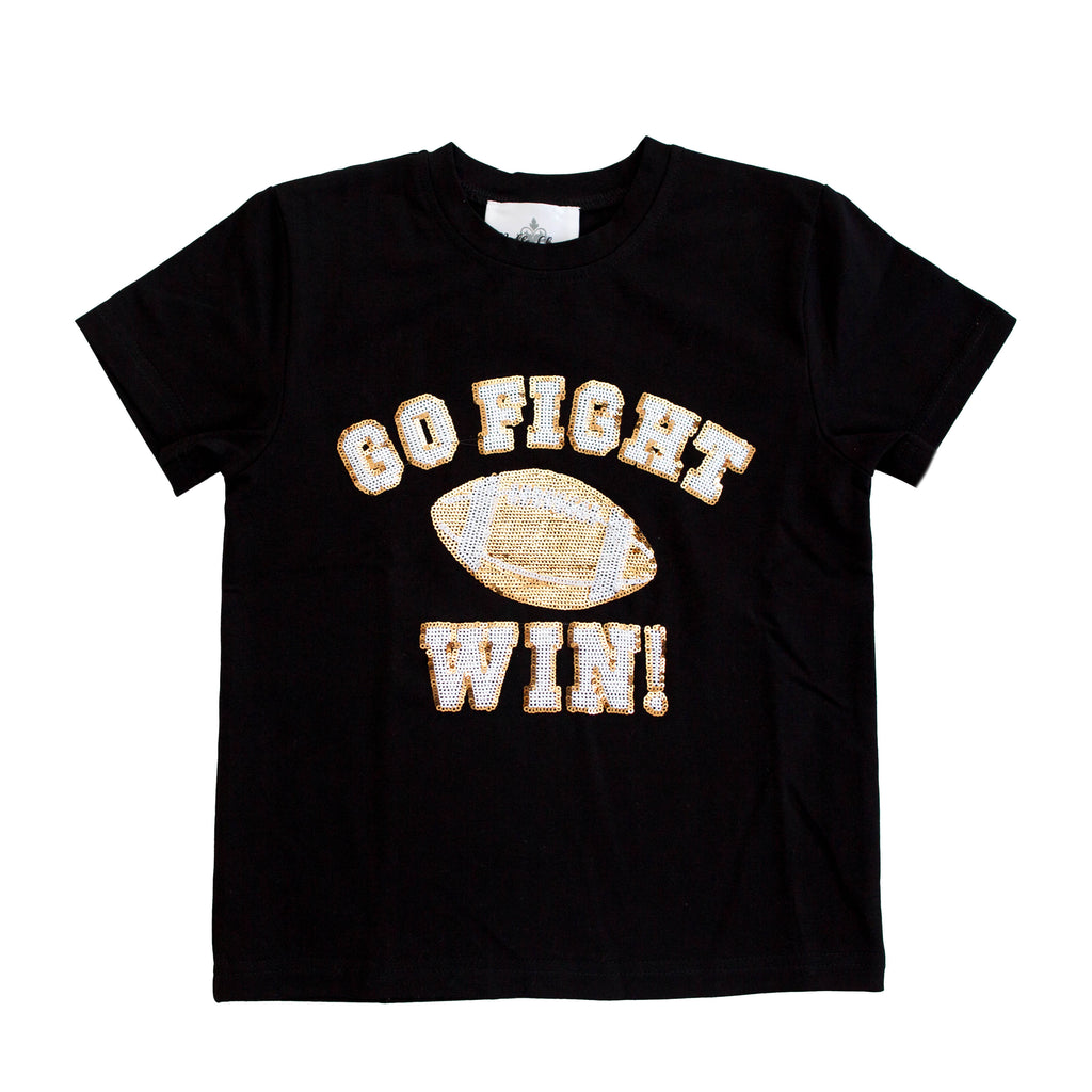 Go, Fight, Win Black And Gold Sequin Adult Shirt