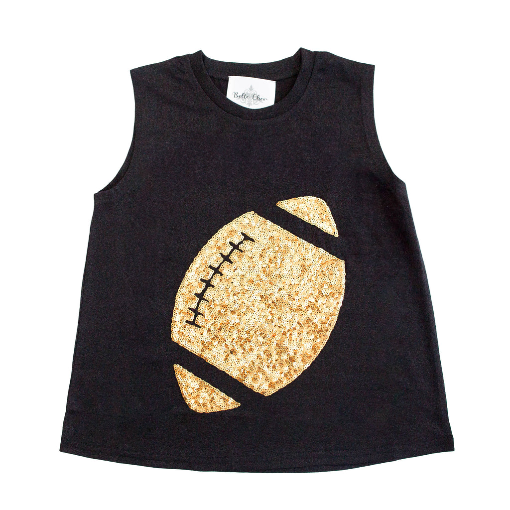 Gold Football Black Glitter Kid Tank