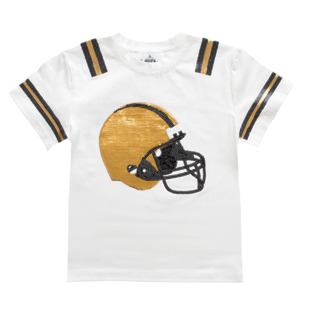 Black And Gold Sequin Helmet Adult Shirt