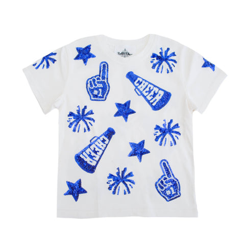 Royal Blue And White Cheer Sequin Kid Shirt