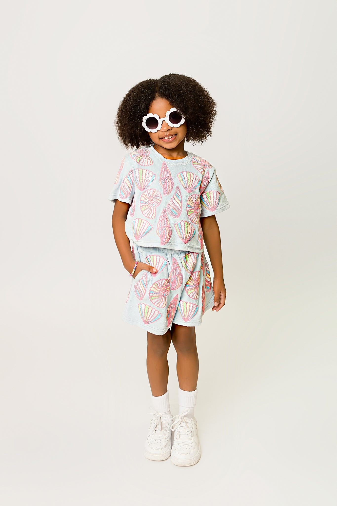Colorful Shells Terry Cloth Shorts - Light Blue