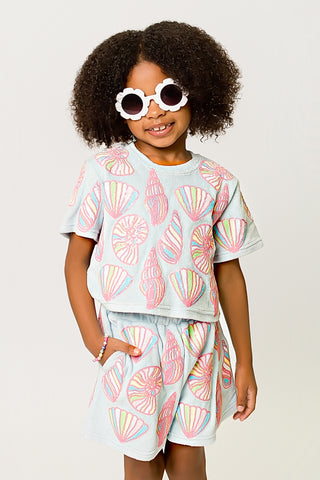 Colorful Shells Terry Cloth Top - Light Blue