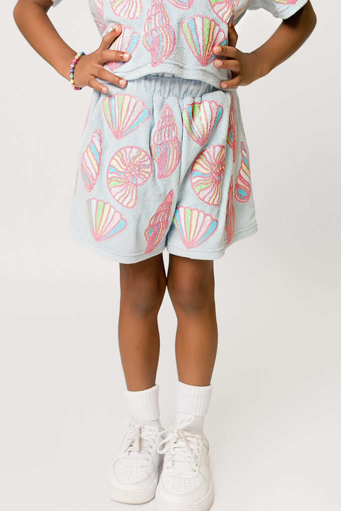 Colorful Shells Terry Cloth Shorts - Light Blue