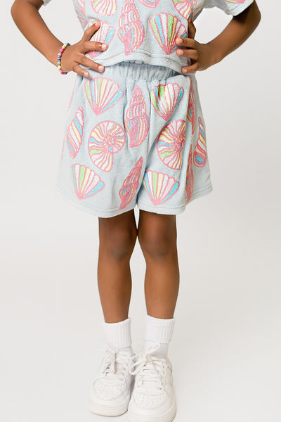 Colorful Shells Terry Cloth Shorts - Light Blue