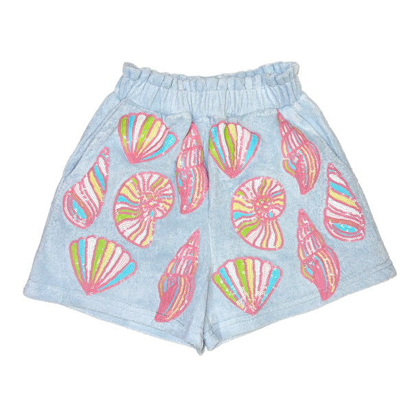 Colorful Shells Terry Cloth Shorts - Light Blue