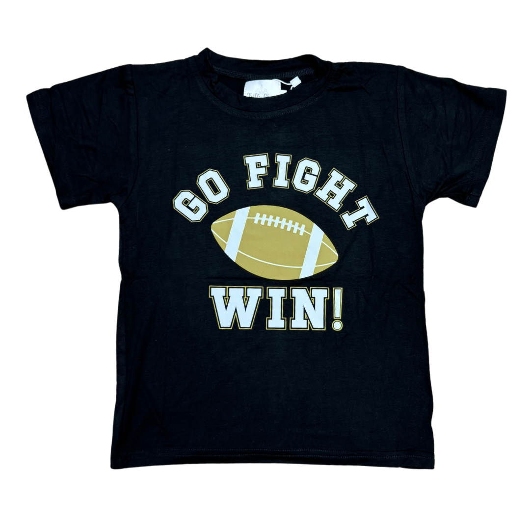 "Go, Fight, Win" Black and Gold Kids Shirt