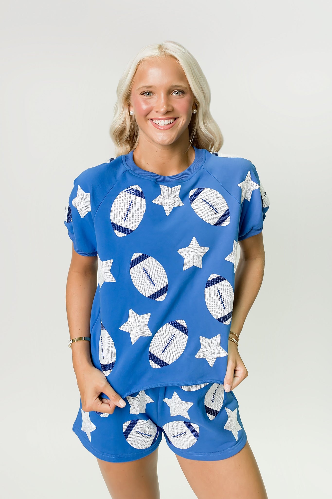 Women's Royal Blue Football Sequin Top