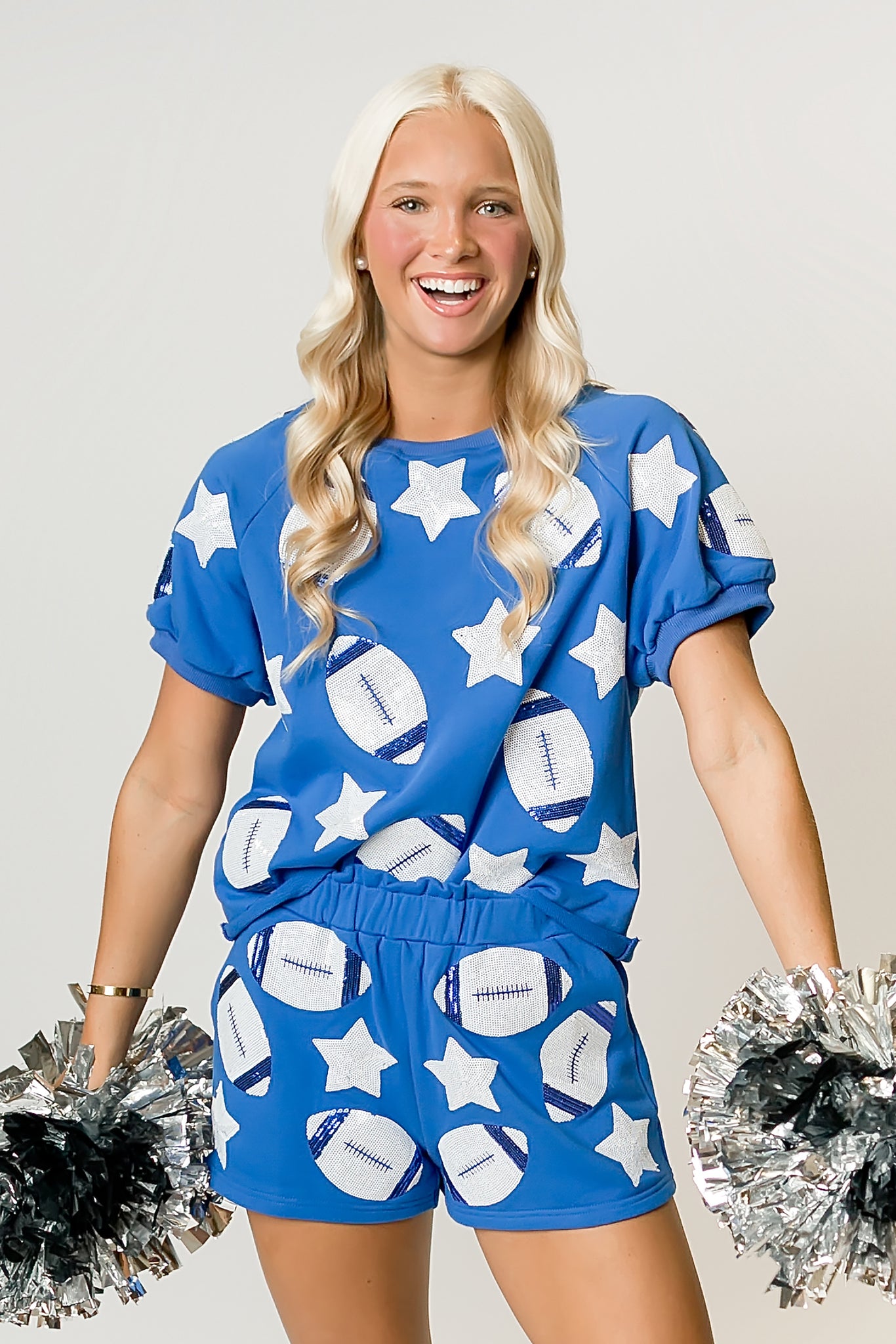Women's Royal Blue Football Sequin Top