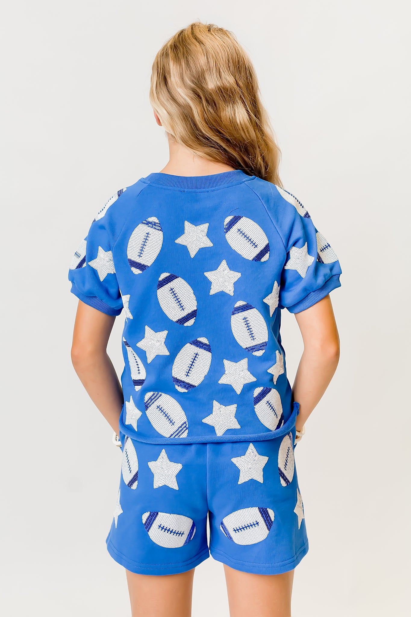 Women's Royal Blue Football Sequin Top