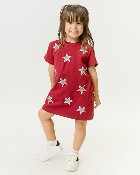 Maroon and Gray Star Kids Dress
