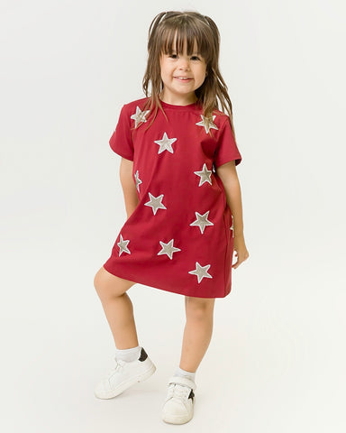 Maroon and Gray Star Kids Dress