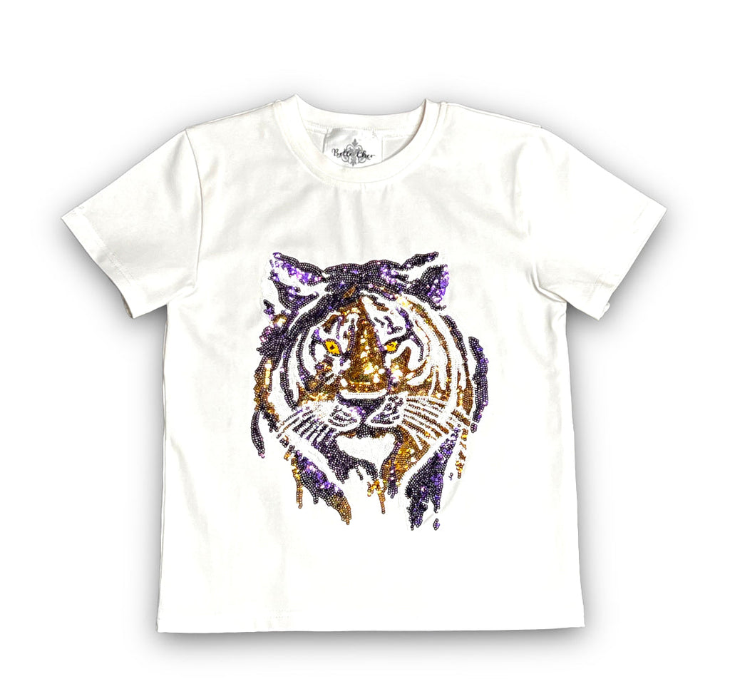 White Tiger Face Sequin Shirt