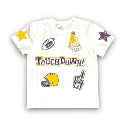 Purple and Yellow Football Collage Sequin Shirt