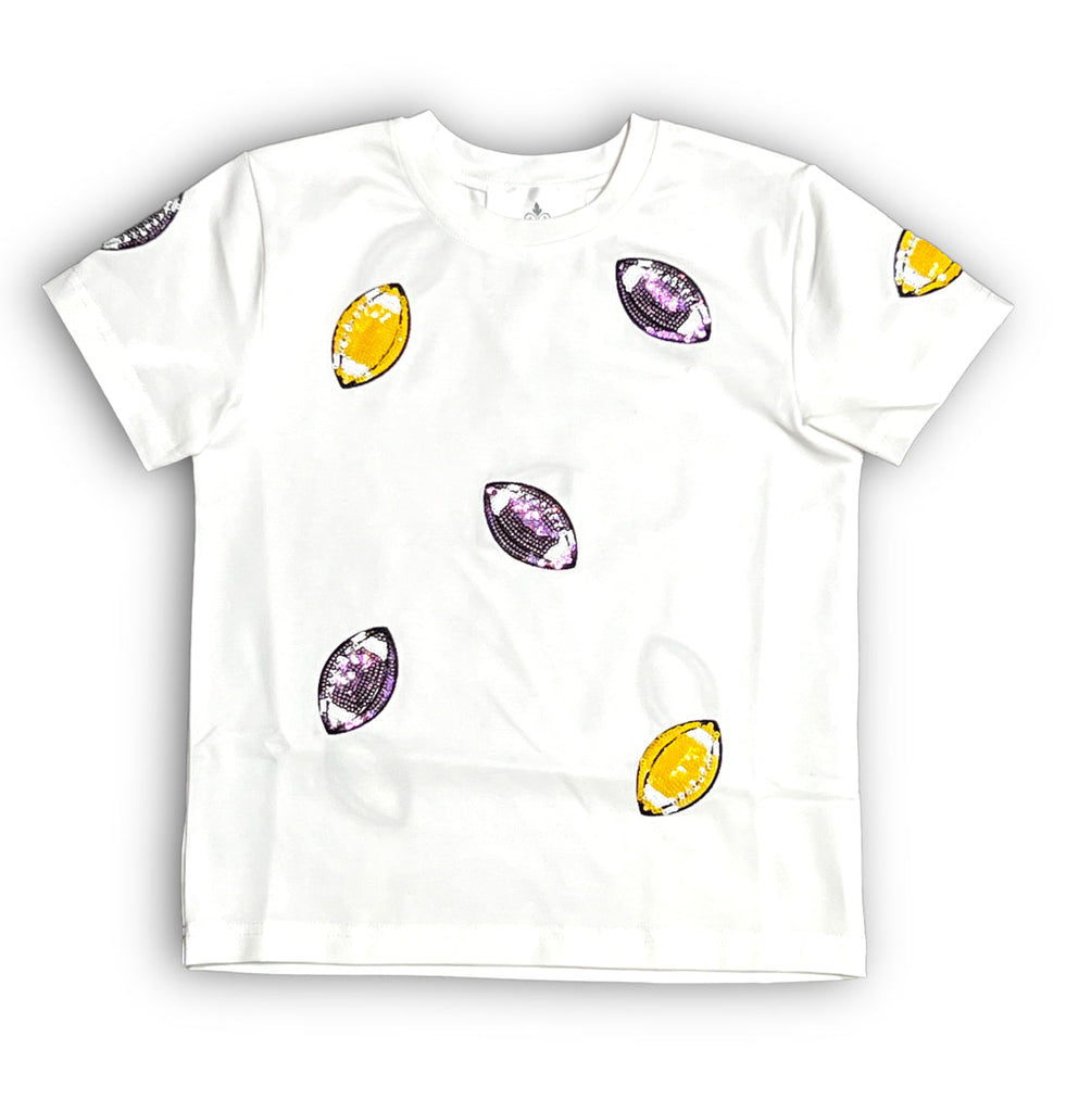 Purple and Yellow Football Sequin Adult Shirt