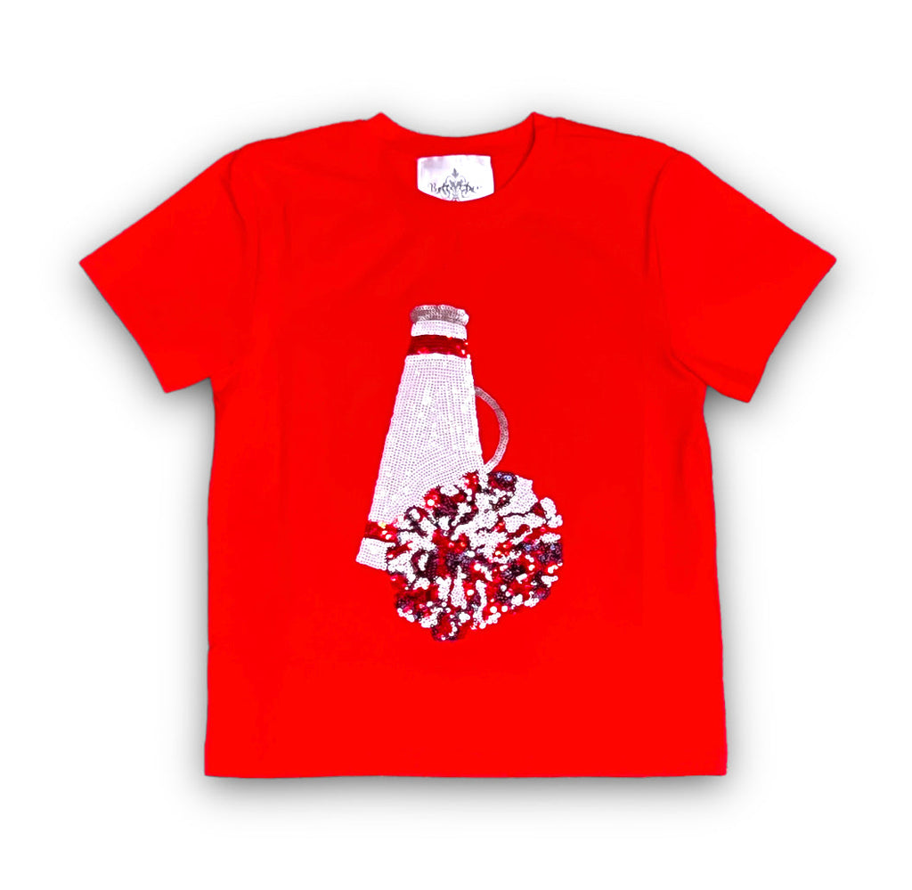 Red and Navy Megaphone Sequin Shirt