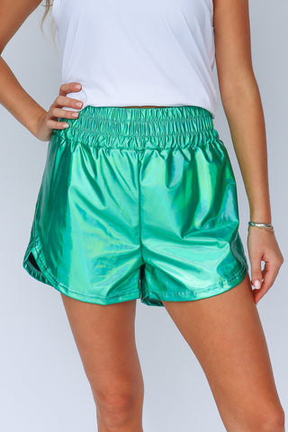 Teal Metallic Shorts