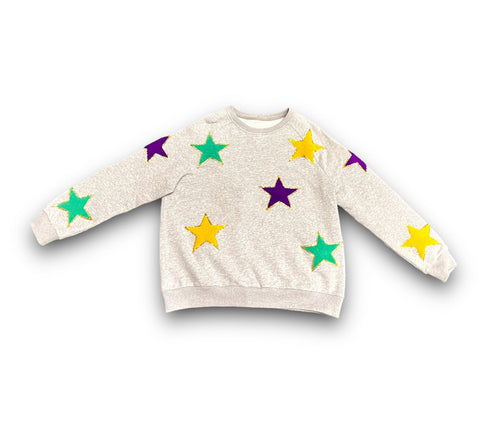 Mardi Gras Stars Chenille Kid Sweatshirt