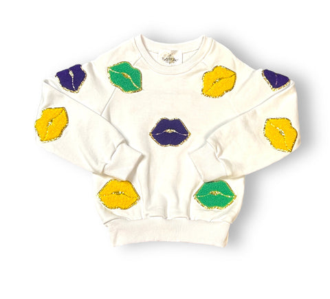 Mardi Gras Lips Chenille Adult Sweatshirt