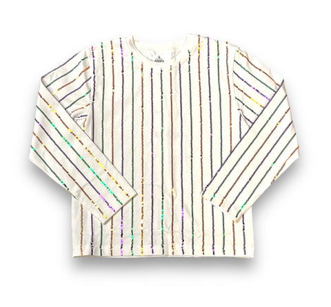Mardi Gras Striped Sequin Adult Shirt