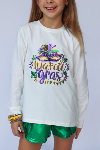 Mardi Gras Sequin Mask Long Sleeve