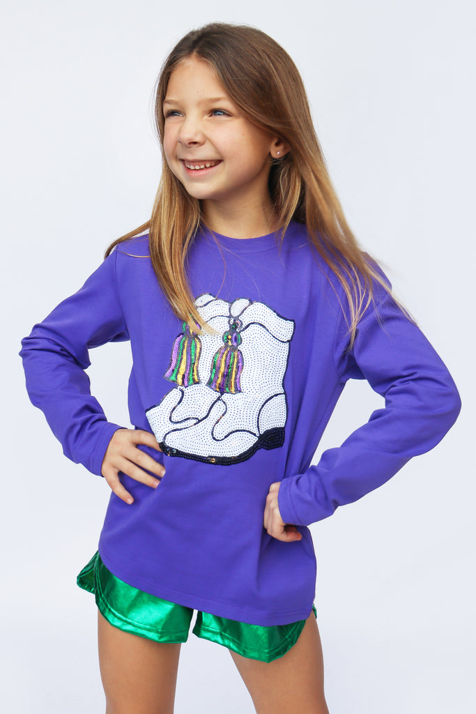 Mardi Gras Boots Purple Long Sleeve