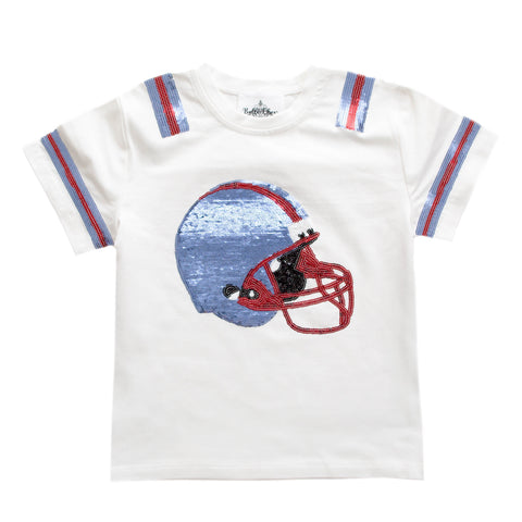 Light Blue And Red Sequin Helmet Kid Shirt