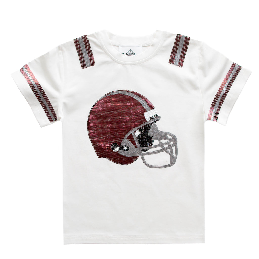 Maroon And Silver Sequin Helmet Adult Shirt