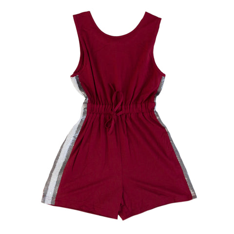 Maroon And Silver Sequin Striped Kid Romper