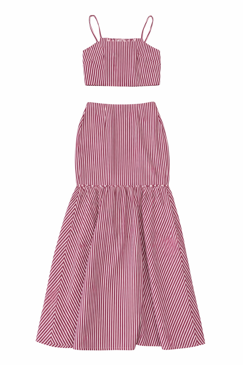 Women's Maroon and White Striped Maxi Skirt Set