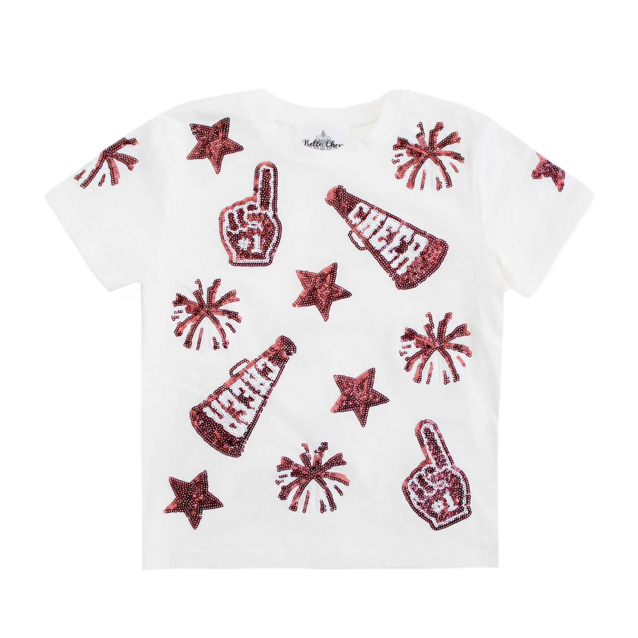 Kids' Maroon & White Cheer Sequin Tee