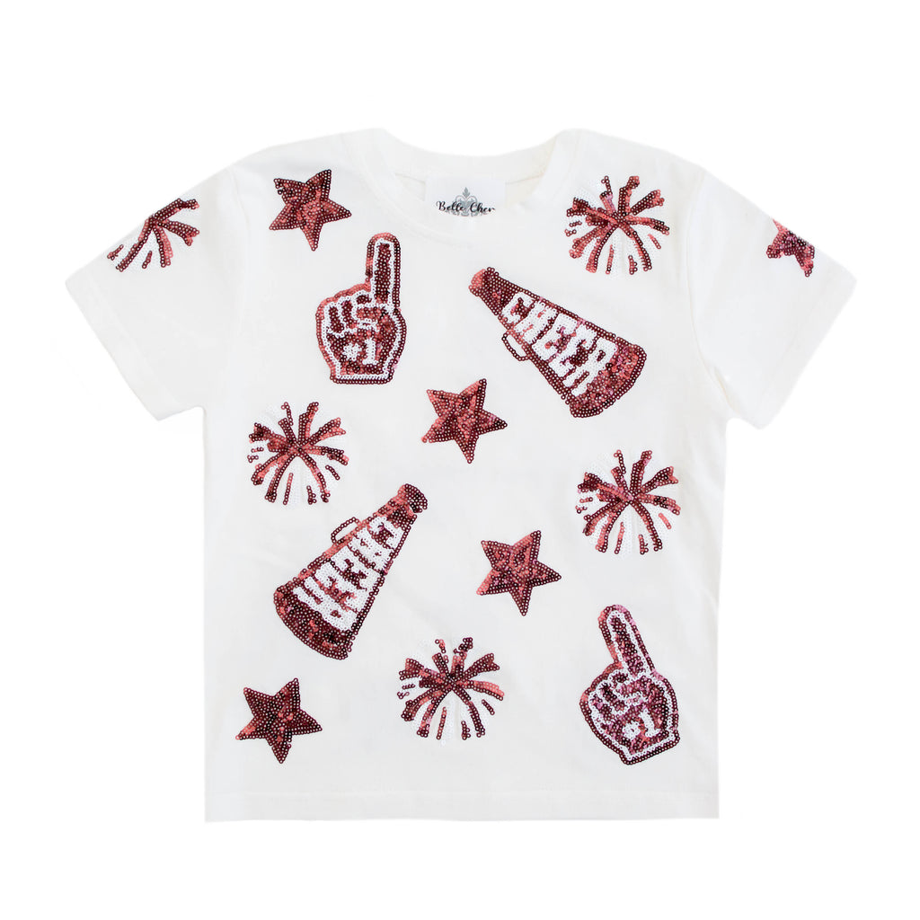 Maroon And White Kid Cheer Sequin Shirt