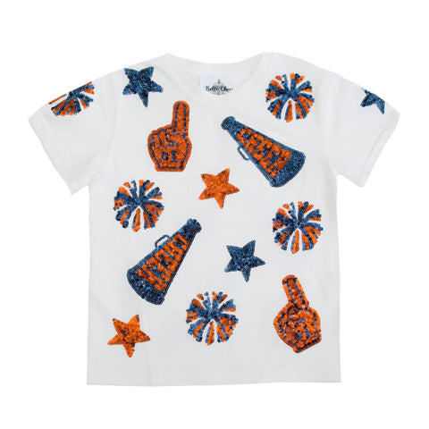 Navy And Orange Sequin Cheer Kid Shirt