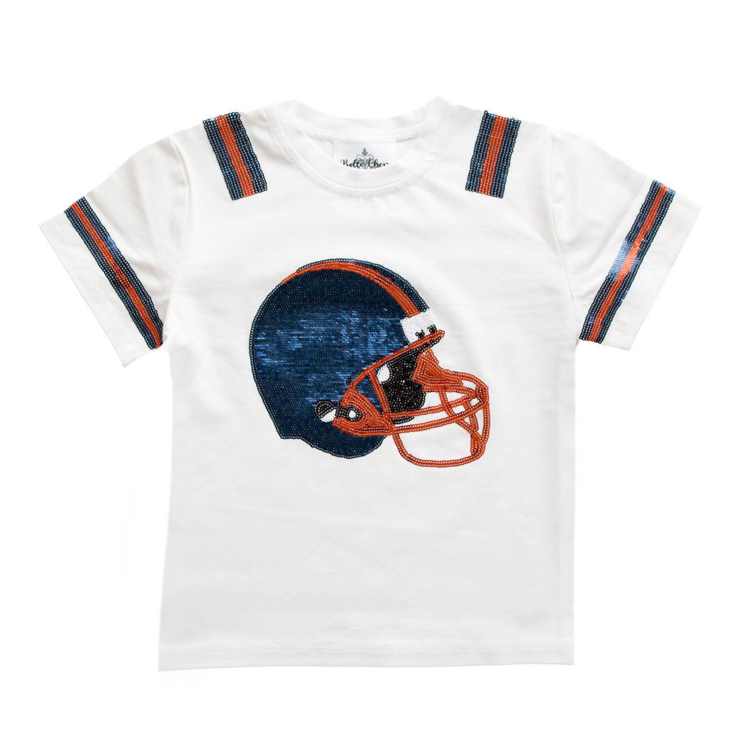 Navy And Orange Sequin Helmet Kid Shirt