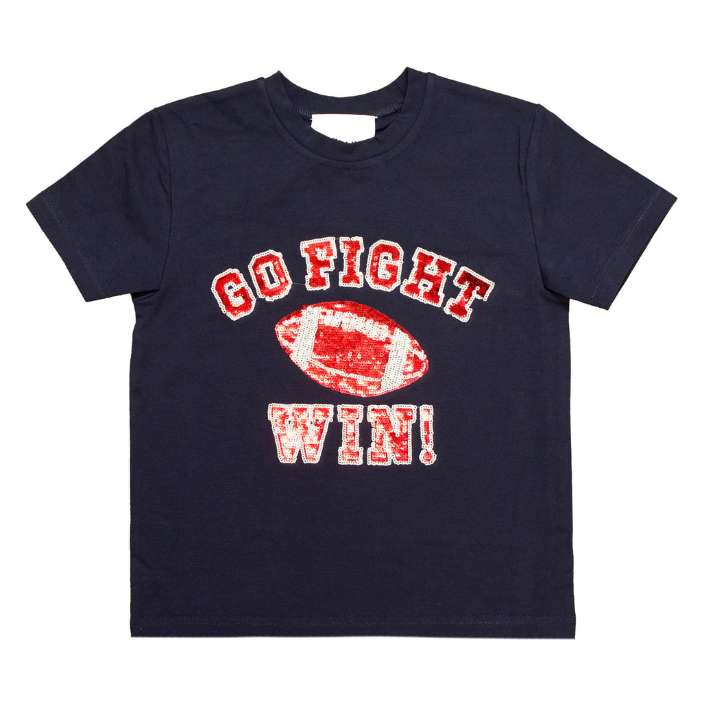 Go, Fight, Win Navy And Red Sequin Kid Shirt